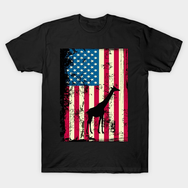 Giraffe American Flag USA Patriotic 4th Of July Gifts T-Shirt by KittleAmandass